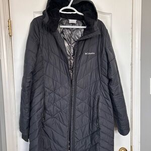 Columbia Women's Black Long Quilted Hooded Jacket, Omni-heat liner